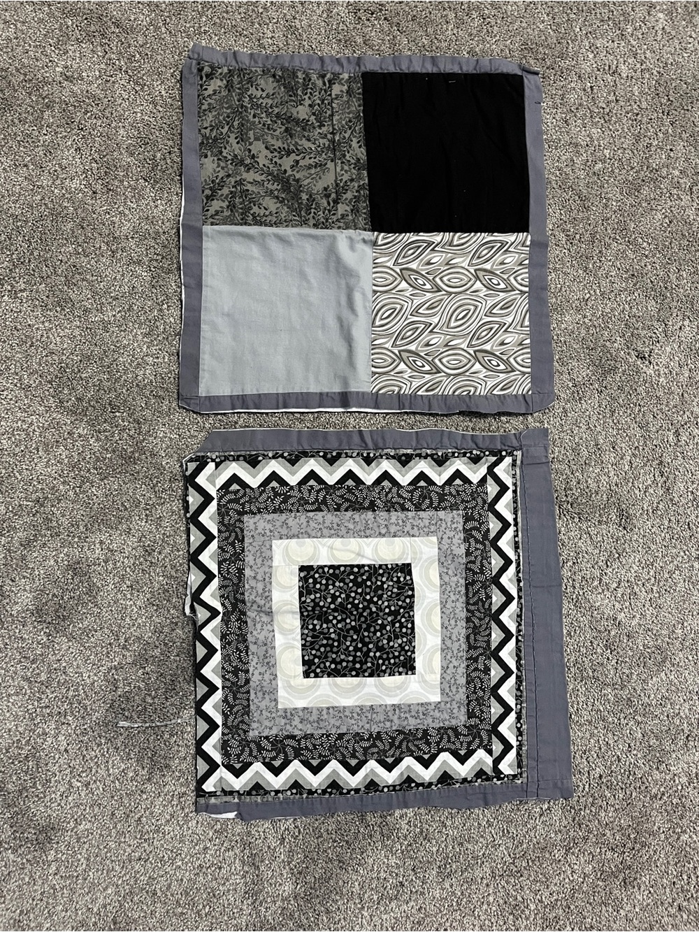 Set of 2 Reversible Quilt Blocks from a Finished Quilt Black and Gray See Pics